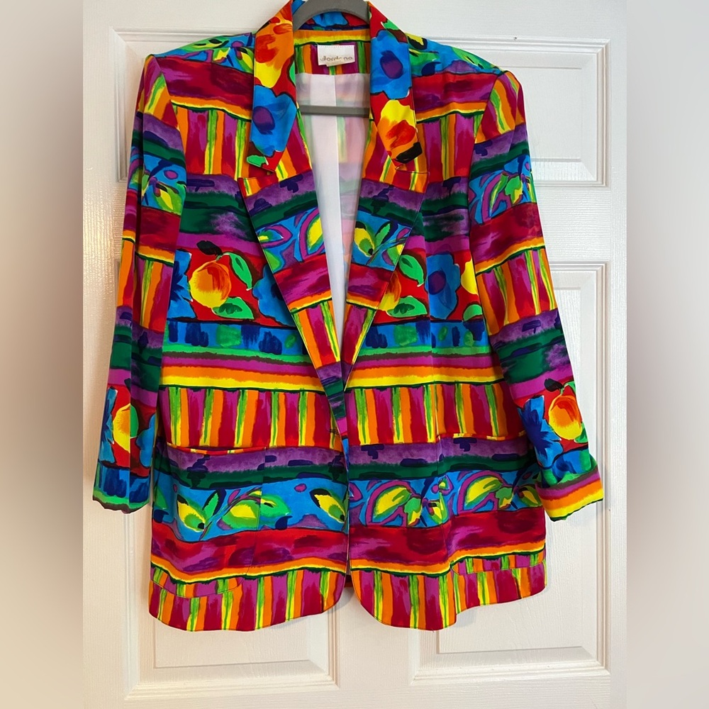 Vintage 80's Jordan Rainbow Colorful Floral Blazer. Size Large 14-16